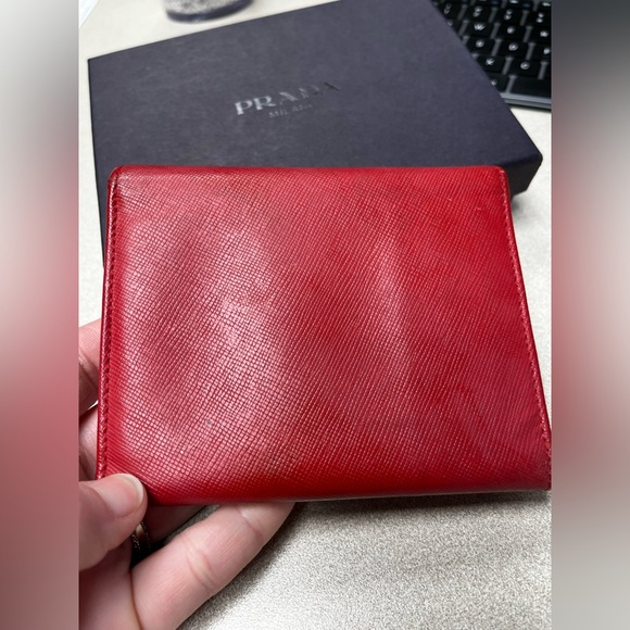 Prada Saffino red trifold Wallet with box - Picture 3 of 15
